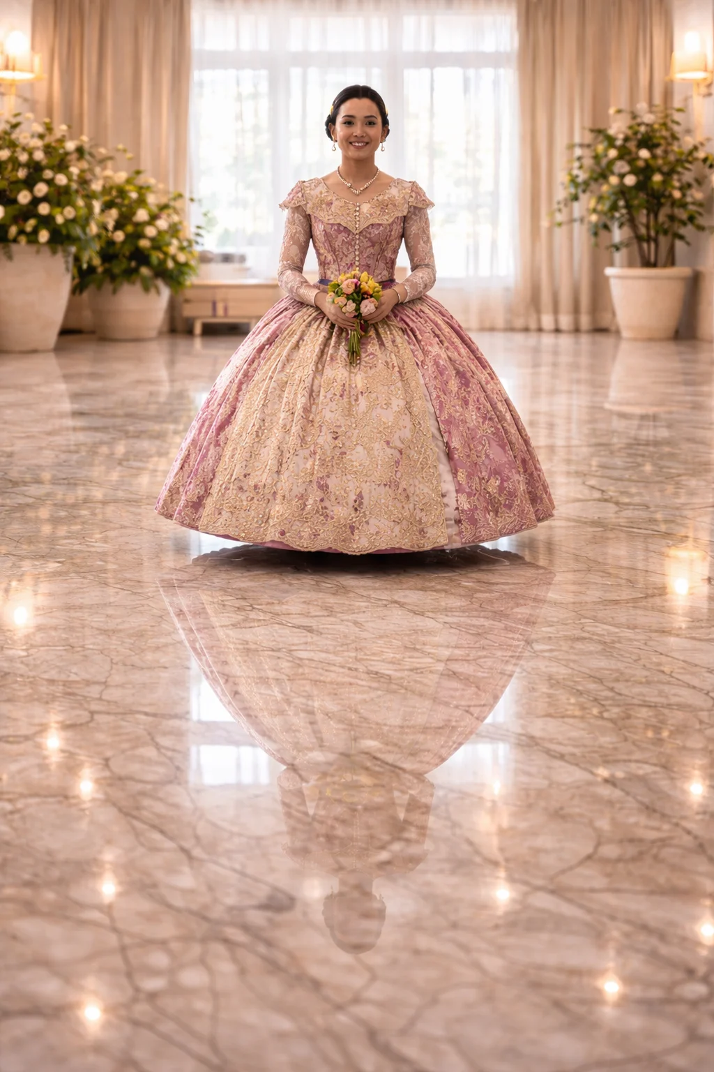 Joven fallera en el salón elegante