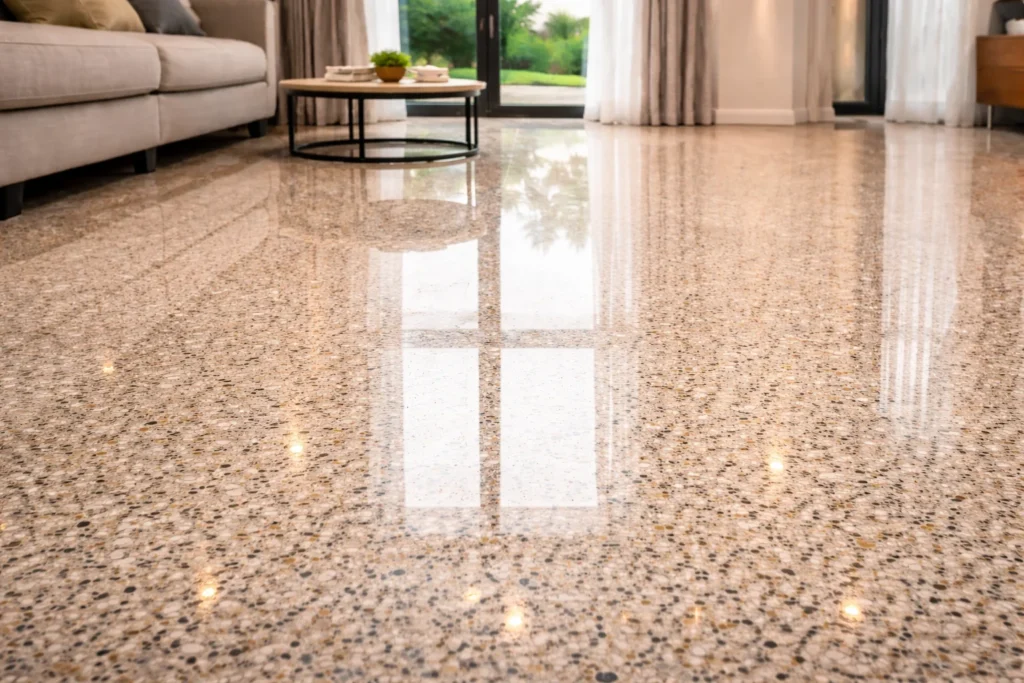 Suelo de terrazzo brillante en salón