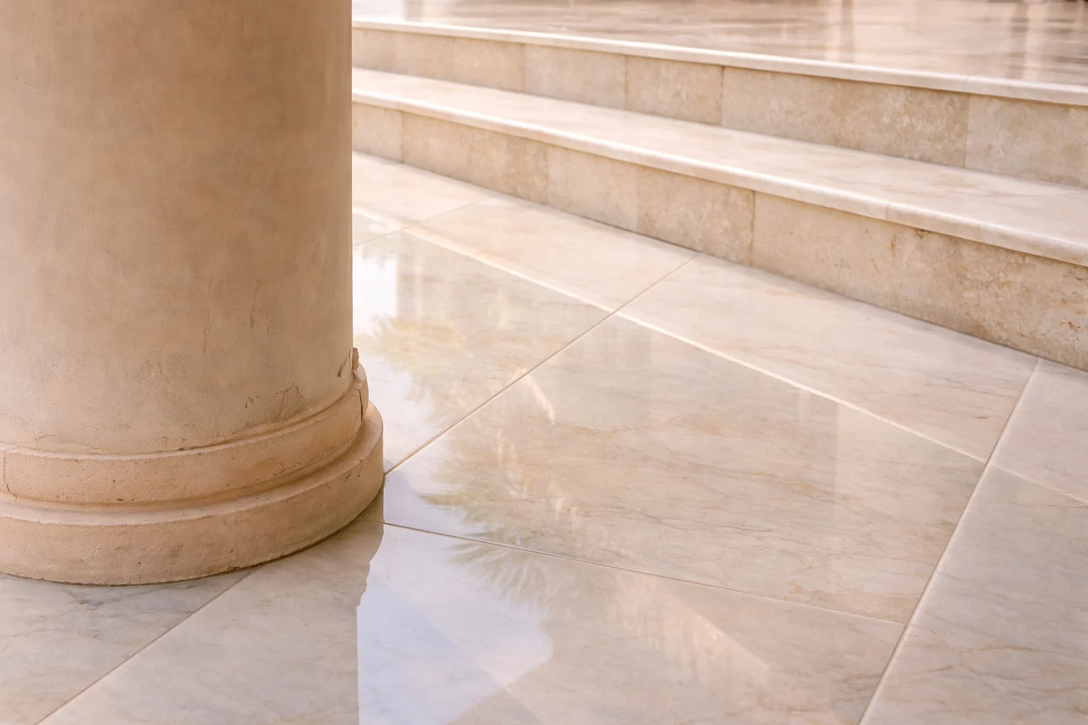Suelo de mármol y columna clásica