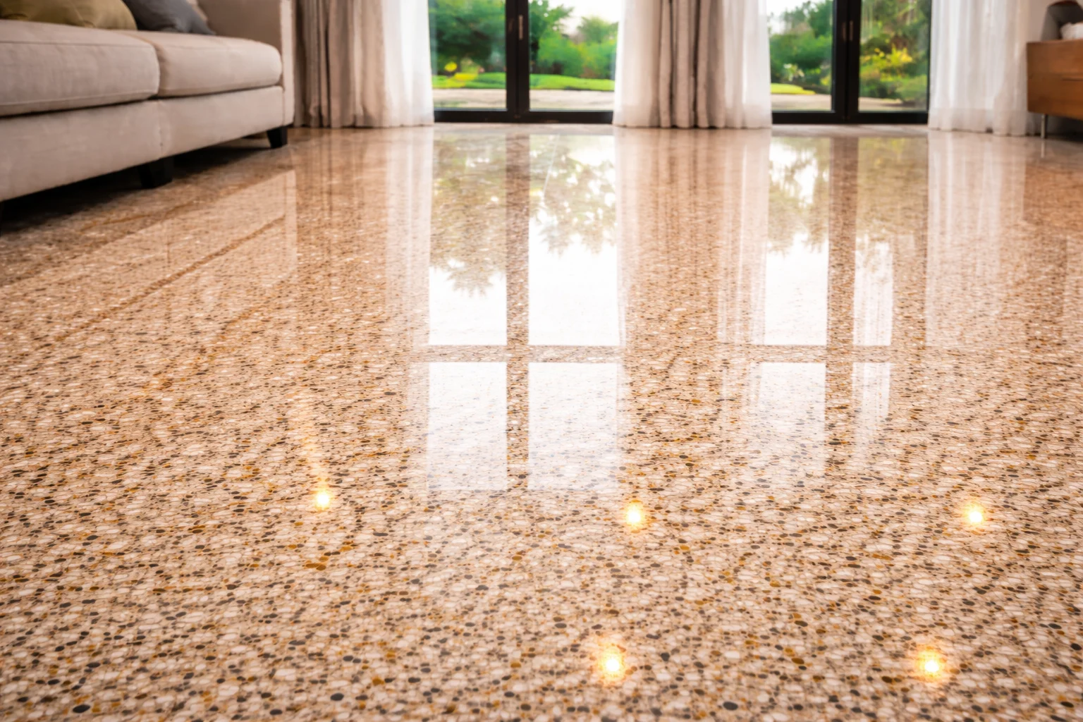 Suelo de terrazo brillante en sala